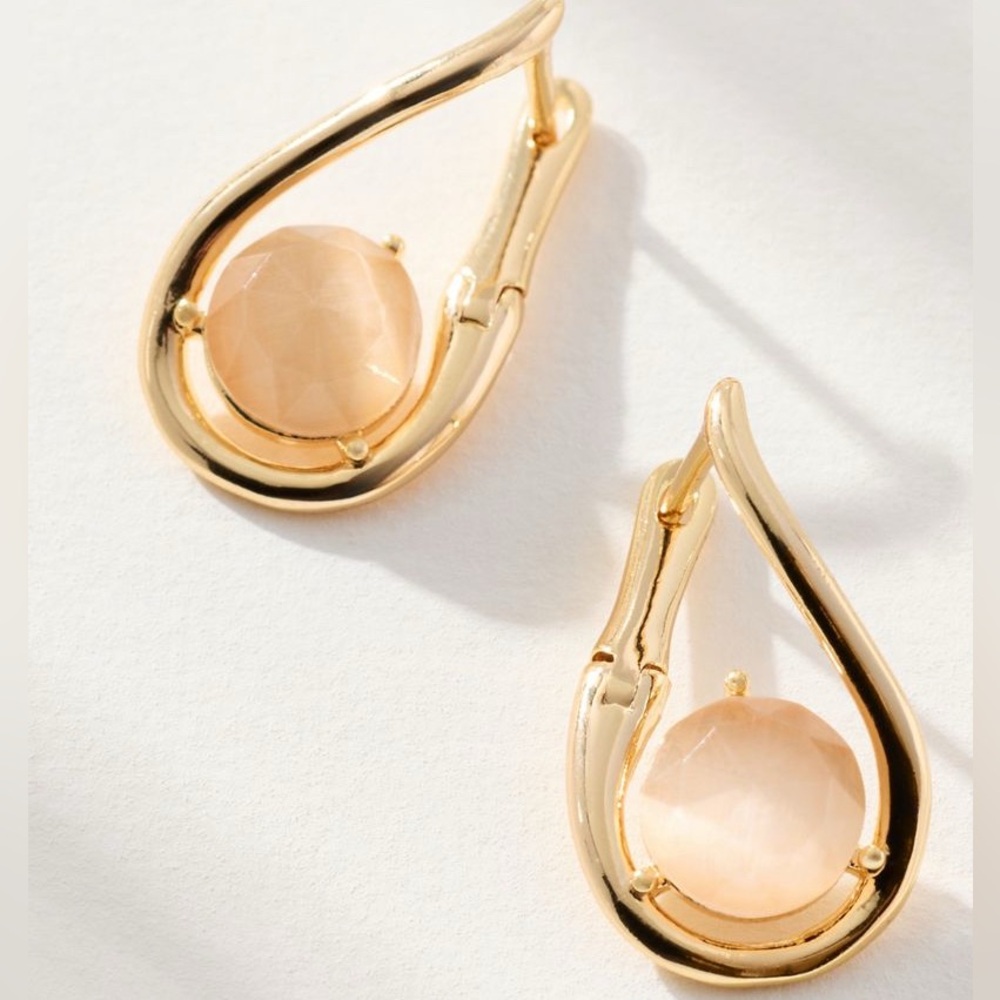 Anthropologie Looped Stone Huggie Hoop Earrings- Pearl